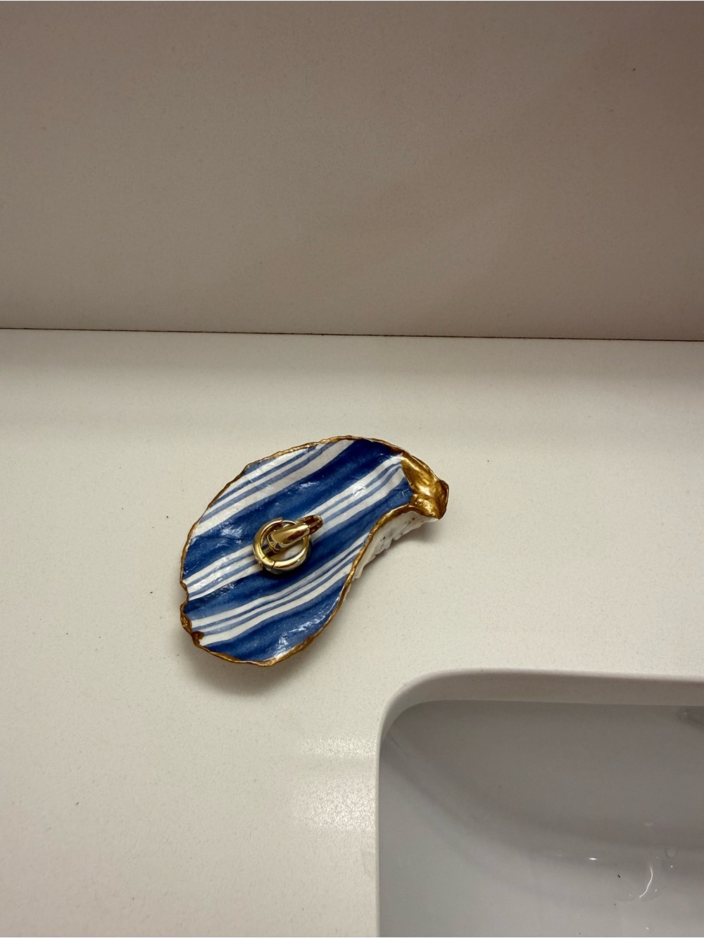 Handmade Oyster Shell Jewelry Dish with Gold Leaf Dipped Edge